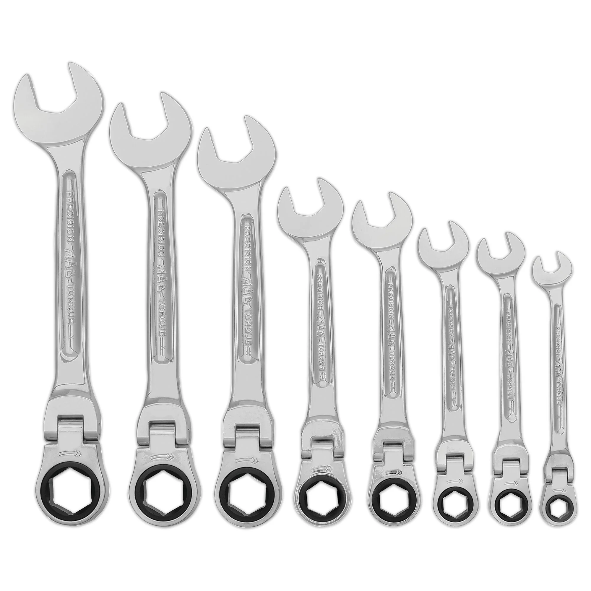 8-PC. SAE Flexible-Head Ratcheting Combination Wrench Set - 6-PT. - Image 2